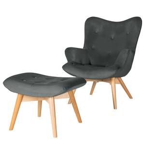 Fauteuil BRAZIL Velours Vaia: Donkergrijs - Zonder hocker