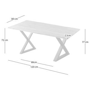 Massiver Baumkanten-Esstisch KAPRA Akazie Braun - 120 x 80 cm - Weiß - X-Form - Tischplattenstärke: 2.5 cm