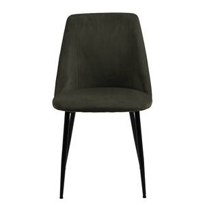 Gestoffeerde stoel Ferland (set van 4) ribfluweel/ijzer - donker olijfgroen/zwart