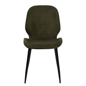 Gestoffeerde stoel Kerang I (set van 4) ribfluweel/ijzer - donker olijfgroen/zwart