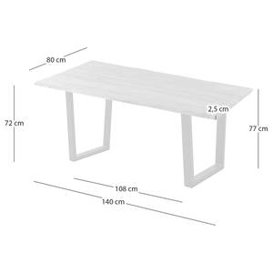 Massiver Baumkanten-Esstisch KAPRA Akazie Braun - 140 x 80 cm - Silber - Trapezförmig - Tischplattenstärke: 2.5 cm