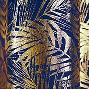 Gordijn Velvet Leaves polyester - Blauw/Goudkleurig