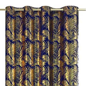 Ösenvorhang Velvet Leaves Polyester - Blau / Gold