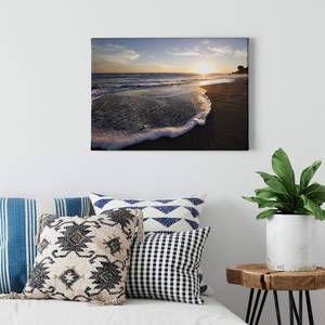 Leinwandbild Strand Sunset Lake Polyester PVC / Fichtenholz - Blau  / Türkis