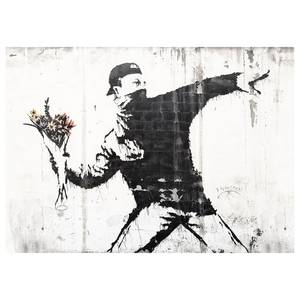 Leinwandbild Banksy Flower Thrower Polyester PVC / Fichtenholz - Weiß / Schwarz