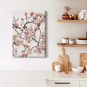 Wandbild Flora Magnolia Polyester PVC / Fichtenholz - Weiß / Rosa
