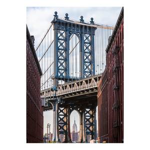 Wandbild Brooklyn Bridge Polyester PVC / Fichtenholz - Blau  / 0