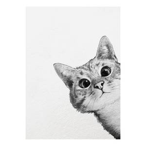 Wandbild Sneaky Cat Polyester PVC / Fichtenholz - Weiß / Schwarz