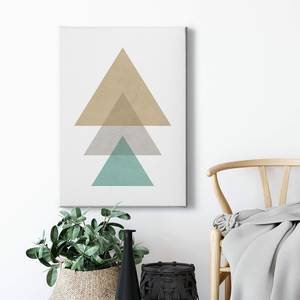Leinwandbild Triangles and Aqua Polyester PVC / Fichtenholz - Blau  / Gold