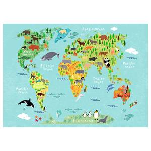 Canvas animali e cartina Animal World Poliestere PVC / Legno di abete rosso - Blu  / Verde