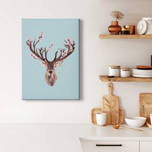 Canvas con cervo e fiori Poliestere PVC / Legno di abete rosso - Blu / Beige