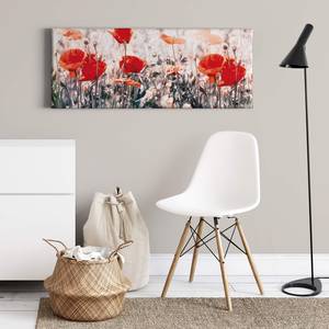 Leinwandbild Wild Poppies Polyester PVC / Fichtenholz - Rot / Grau