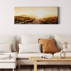 Impression sur toile Natur Sunset Beach Polyester PVC / Épicéa - Orange / Marron