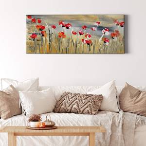 Wandbild Flower Meadow Polyester PVC / Fichtenholz - Rot / Grün