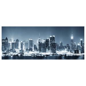 Afbeelding New York At Night polyester PVC/sparrenhout - blauw  /grijs