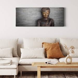 Leinwandbild Buddha Polyester PVC / Fichtenholz - Braun / Grau