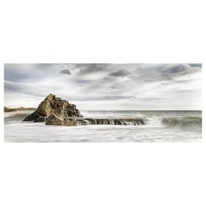 Leinwandbild Rock In The Surf Polyester PVC / Fichtenholz - Blau  / Grau
