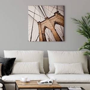 Impression sur toile Brooklyn Bridge Polyester PVC / Épicéa - Beige / Blanc