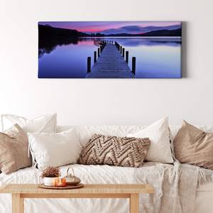 Canvas con lago Lake Panorama Poliestere PVC / Legno di abete rosso - Blu / Lilla