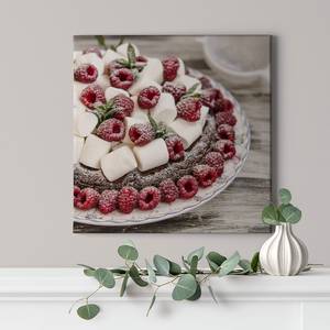 Leinwandbild Raspberries Kuchen Polyester PVC / Fichtenholz - Weiß / Rot