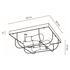 Plafonnier Netuno VIII Acier / Pin massif - 4 ampoules