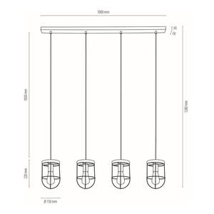 Hanglamp Netuno VIII staal/massief grenenhout - 4 lichtbronnen