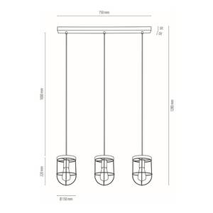 Hanglamp Netuno X staal/massief grenenhout - 3 lichtbronnen