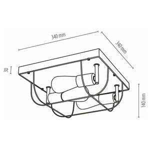 Plafondlamp Netuno XI staal/massief grenenhout - 3 lichtbronnen