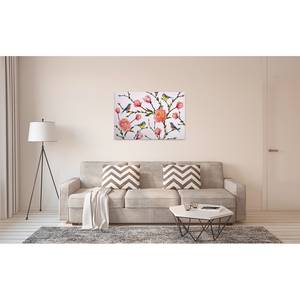 Wandbild Blumen und Vögel Polyester PVC / Fichtenholz - Pink / Grün