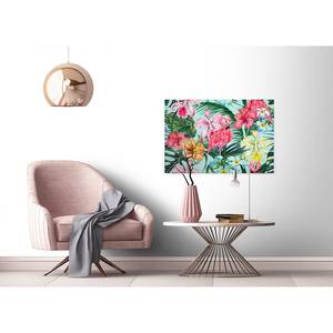 Impression sur toile Flamingos Floral Polyester PVC / Épicéa - Rouge / Bleu