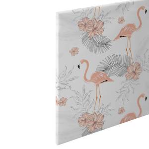 Wandbild Flamingos Tropical Vibes Polyester PVC / Fichtenholz - Pink / Grau