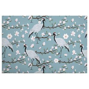 Wandbild Japanese Cranes Polyester PVC / Fichtenholz - Blau / Weiß