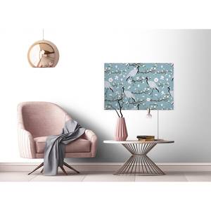 Wandbild Japanese Cranes Polyester PVC / Fichtenholz - Blau / Weiß