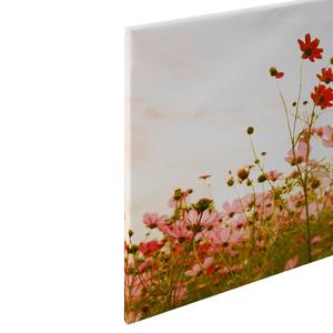 Wandbild Flower Meadow Polyester PVC / Fichtenholz - Rot / Grün