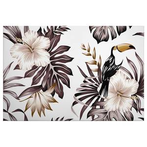 Wandbild Blumen und Toucan Polyester PVC / Fichtenholz - Braun / Weiß