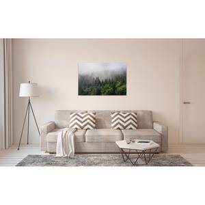 Wandbild Wald im Nebel Polyester PVC / Fichtenholz - Grün / Weiß