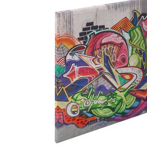 Leinwandbild Graffiti Jugend Polyester PVC / Fichtenholz - Mehrfarbig / Grau