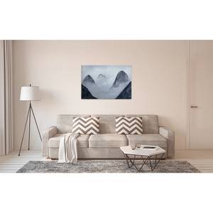 Canvas montagne nella nebbia Misty Rocks Poliestere PVC / Legno di abete rosso - Blu / Nero