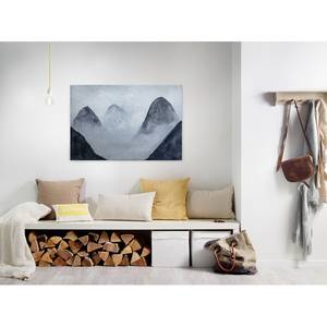 Leinwandbild Neblige Berge Misty Rocks Polyester PVC / Fichtenholz - Blau / Schwarz