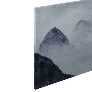Leinwandbild Neblige Berge Misty Rocks Polyester PVC / Fichtenholz - Blau / Schwarz