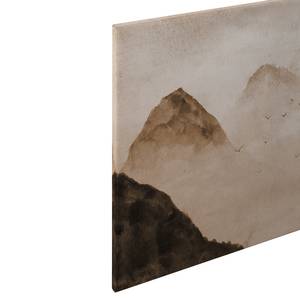 Leinwandbild Berge im Nebel Misty Rocks Polyester PVC / Fichtenholz - Beige / Braun