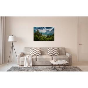 Leinwandbild Mountain Views Polyester PVC / Fichtenholz - Grün / Grau