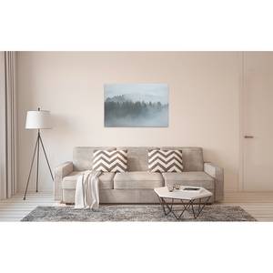 Leinwandbild Nebliger Misty Forest Polyester PVC / Fichtenholz - Grau / Weiß