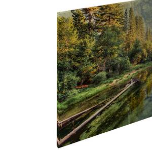 Leinwandbild Natur Mountain River Polyester PVC / Fichtenholz - Grün / Braun