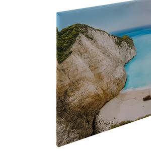 Leinwandbild Strand Greek Bay Polyester PVC / Fichtenholz - Blau / Beige