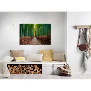 Leinwandbild Bambus Walk Polyester PVC / Fichtenholz - Grün / Braun