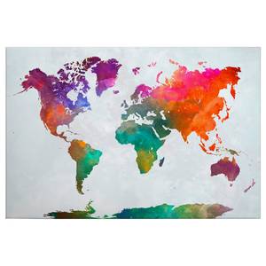 Leinwandbild Global Map Polyester PVC / Fichtenholz - Mehrfarbig / Rot