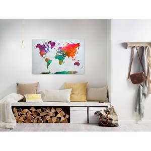 Impression sur toile Global Map Polyester PVC / Épicéa - Multicolore / Rouge