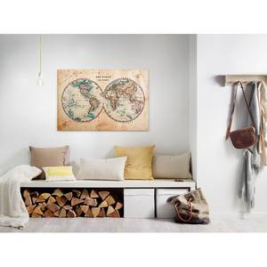 Afbeelding Vintage Map Hemispheres polyester PVC/sparrenhout - beige