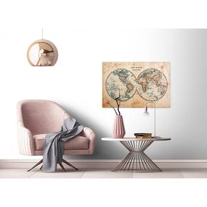 Afbeelding Vintage Map Hemispheres polyester PVC/sparrenhout - beige